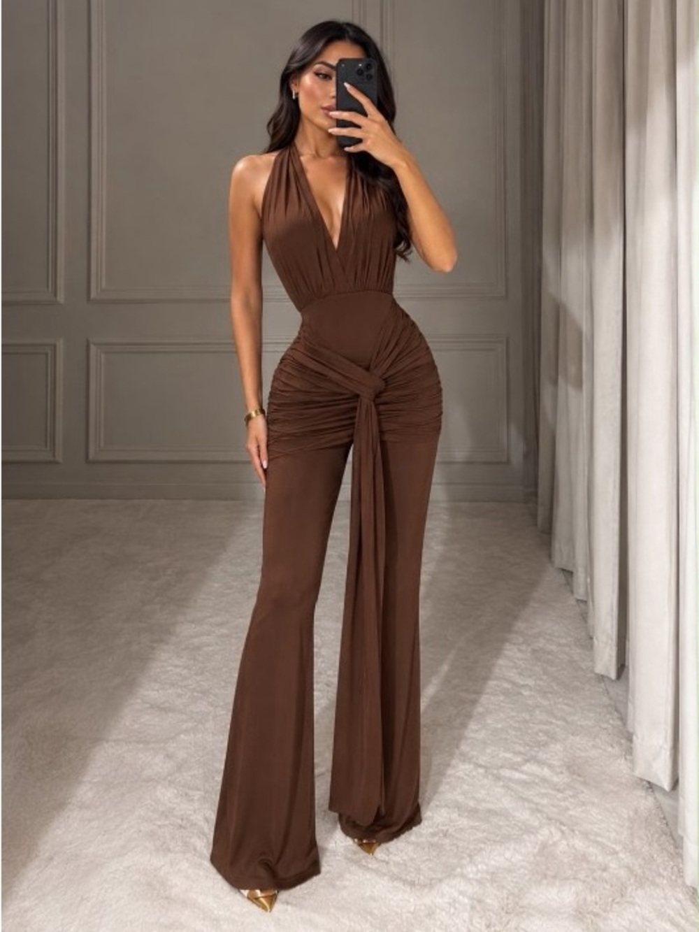 Halter Ruched Waist Jumpsuit